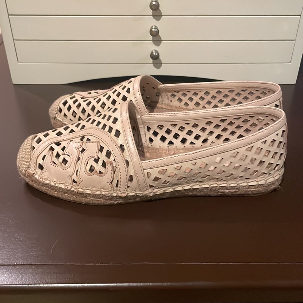 Tory Burch espadrilles, new!  Still have stickers on soles.  Size 6.  Leather.